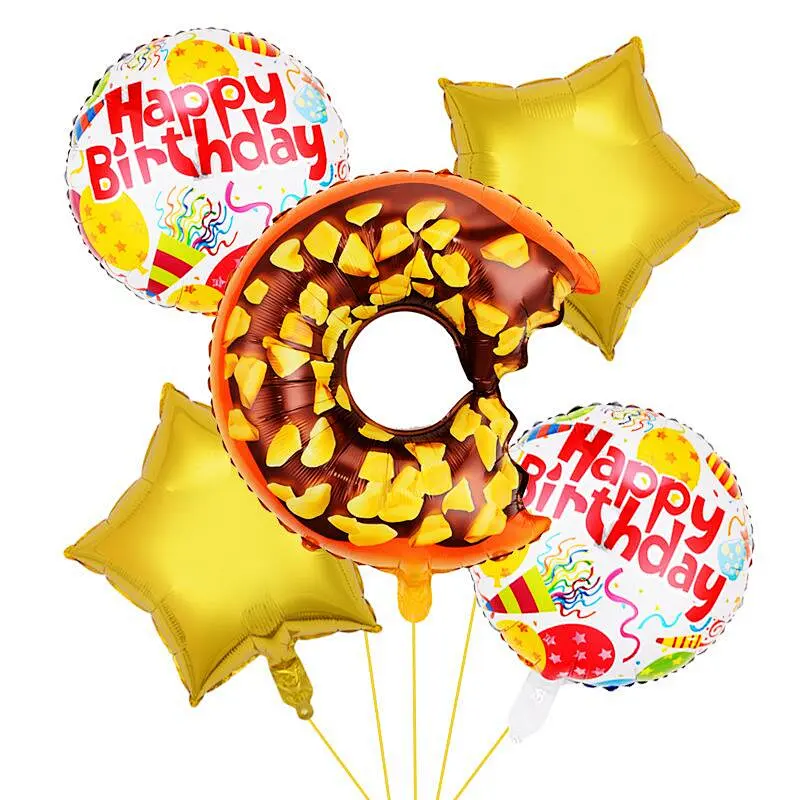 Hot Sale 5pcs Donuts Foil Balloons Bouquet Candy Star Balloon Happy Birthday Party Decoration