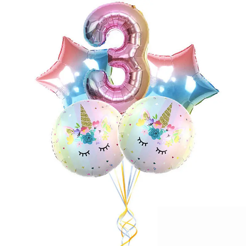 30 Inch Rainbow Gradient Color Number Balloon Set Unicorn Foil Balloon For Kid 0~9 Birthday Party Decor