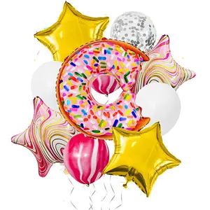 Colorful Donuts Foil Balloon Agate Star Foil Balloons Agate Confetti Latex Balloon Set Birthday Party Children Party Decoration Balloons