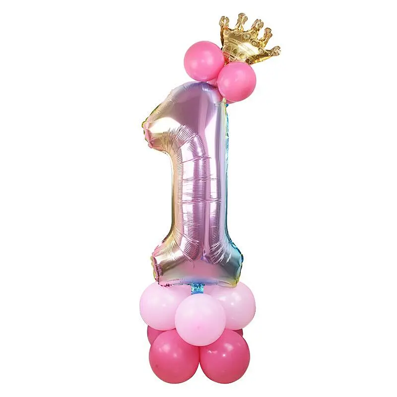 Hot Selling 30 Inch Rainbow Foil Number Balloon with Crown Wedding Anniversary Party Latex Balloon Decor Kids Birthday Air Ball