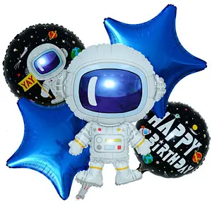 5Pcs Astronaut Rocket 4D Earth Balloons Kids and Baby Globos Decoration Birthday Party Supplies Boy Gifts Helium Baby Shower Toy
