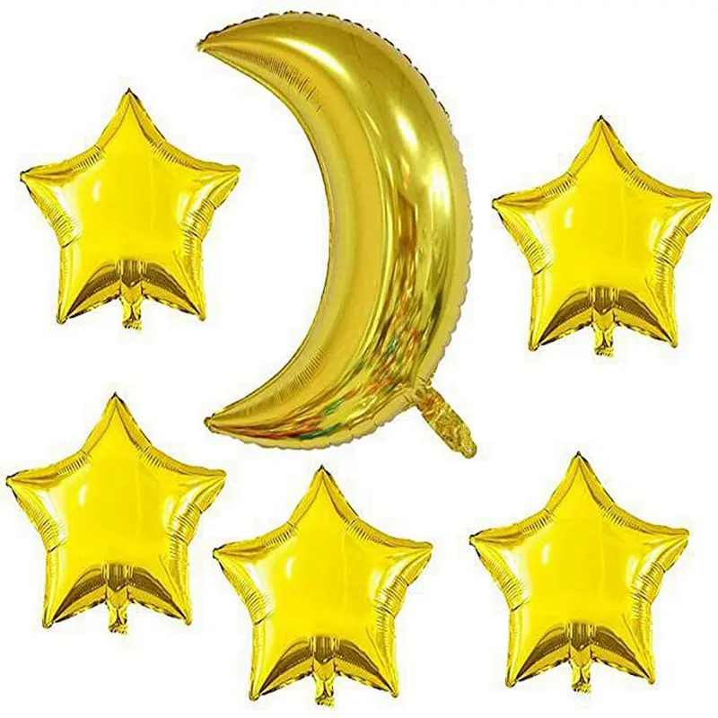36 Inch Moon Foil Balloon 18 Inch Star Balloons Set for Wedding Birthday Anniversary Eid Party Decoration