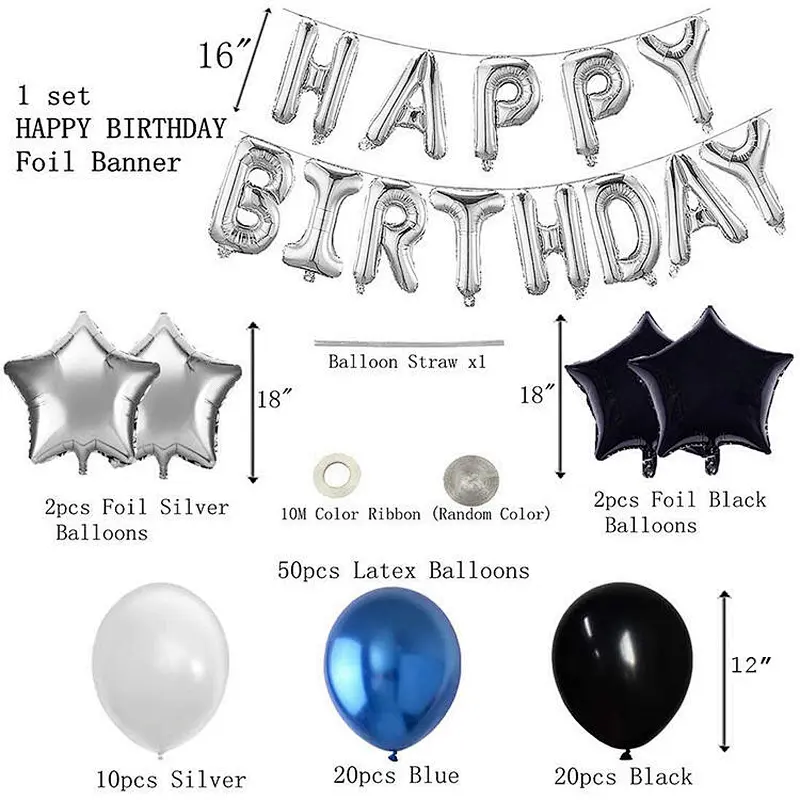 Birthday Party Decoration Supplies Happy Birthday Balloons Silver Black And Blue Balloons For Family Birthday Party Decorations