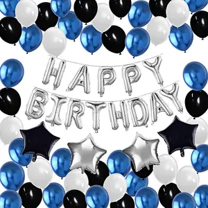 Birthday Party Decoration Supplies Happy Birthday Balloons Silver Black And Blue Balloons For Family Birthday Party Decorations