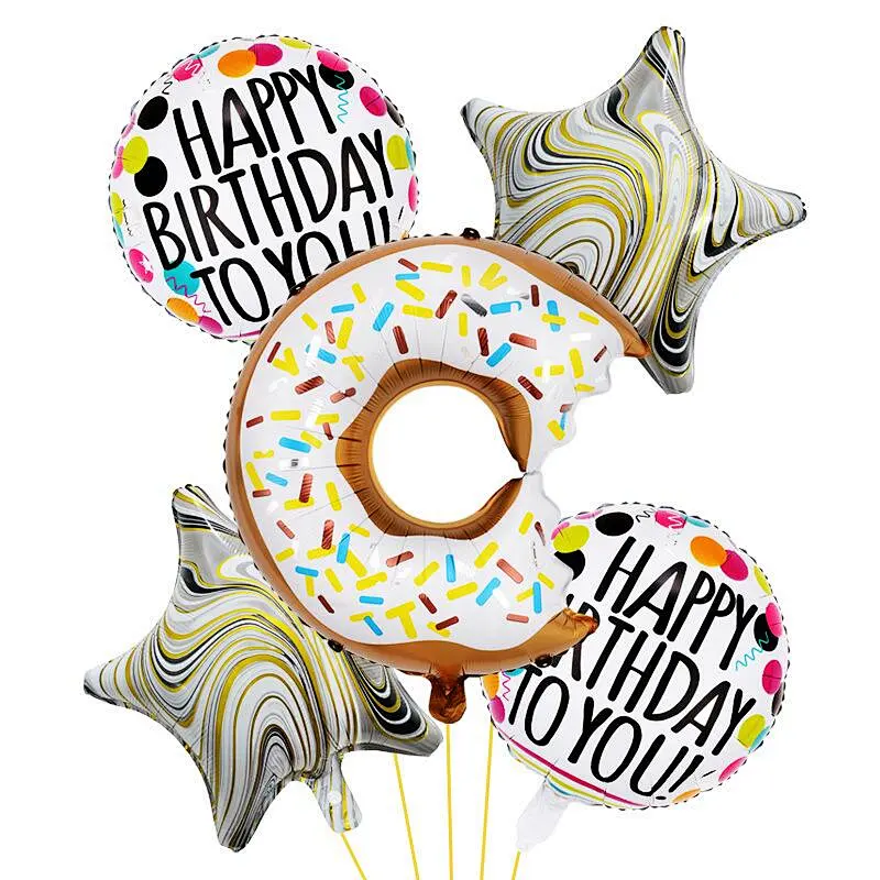 Hot Sale 5pcs Donuts Foil Balloons Bouquet Candy Star Balloon Happy Birthday Party Decoration