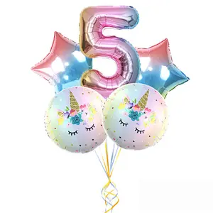 30 Inch Rainbow Gradient Color Number Balloon Set Unicorn Foil Balloon For Kid 0~9 Birthday Party Decor