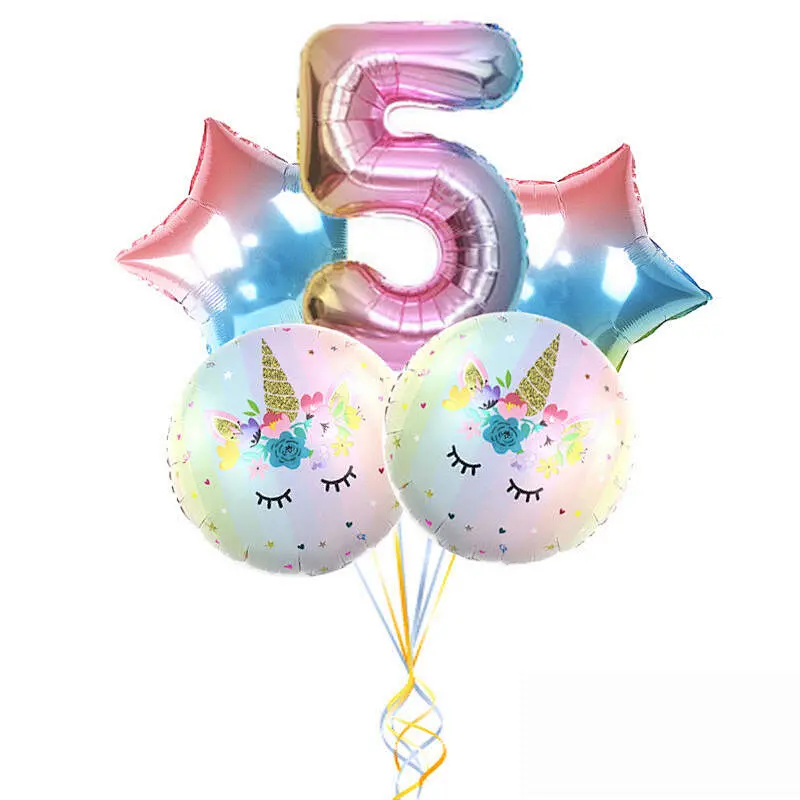 30 Inch Rainbow Gradient Color Number Balloon Set Unicorn Foil Balloon For Kid 0~9 Birthday Party Decor