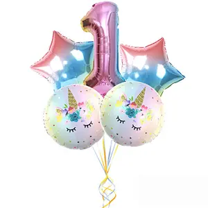 30 Inch Rainbow Gradient Color Number Balloon Set Unicorn Foil Balloon For Kid 0~9 Birthday Party Decor