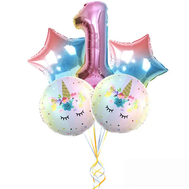 30 Inch Rainbow Gradient Color Number Balloon Set Unicorn Foil Balloon For Kid 0~9 Birthday Party Decor