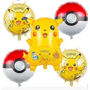 Cartoon Party Decoration Foil Balloon 18 Inch Pikachu Balloon Elf Round Shape 5pcs Set