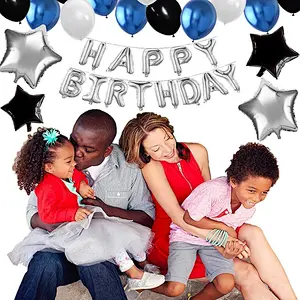 Birthday Party Decoration Supplies Happy Birthday Balloons Silver Black And Blue Balloons For Family Birthday Party Decorations
