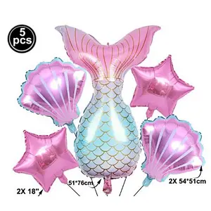 Rainbow Color Mermaid Tail Pink Shell Balloon Set For Children Birthday Party Decoration