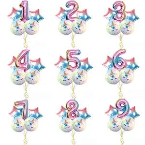 30 Inch Rainbow Gradient Color Number Balloon Set Unicorn Foil Balloon For Kid 0~9 Birthday Party Decor
