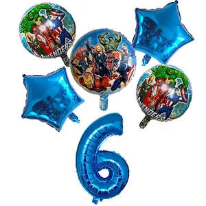 6Pcs Super Hero Spiderman Avengers Foil Balloons Set With 30Inch Number Balloon For Kids Birthday Party Decorations Helium Balloons  Sets