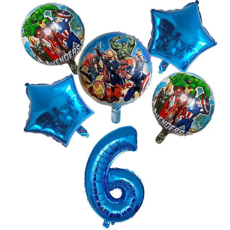6Pcs Super Hero Spiderman Avengers Foil Balloons Set With 30Inch Number Balloon For Kids Birthday Party Decorations Helium Balloons  Sets