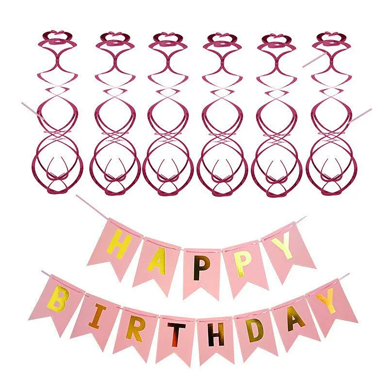 Amazon Hot Sale Pink Birthday Party Pull Flag Balloon Set For Kids Women