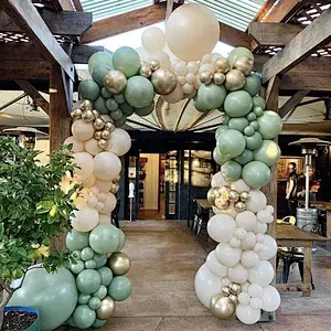 Balloon Garland Kit Sage Green, Ivory White and Metallic Chrome Gold Balloons for Baby&Bridal Shower