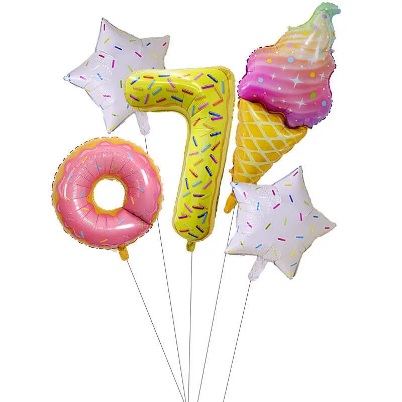 Ice Cream Doughnut Aluminum Foil Balloon 30 Inch Colorful Candy Digital Balloon Set For Birthday Kids Toy Party Decoration
