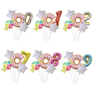 5 Pcs Ice Cream Doughnut Candy Aluminum Foil Balloon Set 30 Inch Color Candy Digital Balloon Set For Birthday Party Decoration