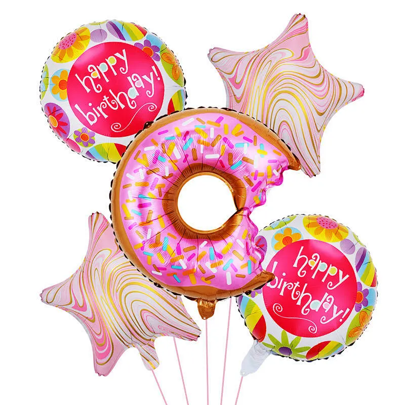 Hot Selling 5Pcs Donut 18 Inch Happy Birthday Balloons Sets For Children Birthday Party Decoration Supplies