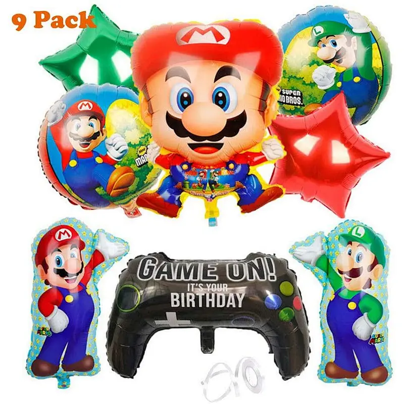 Super Mario Bros Balloons Mario Party Supplies for Kids Birthday Party Decorations, Set of 9 Pc