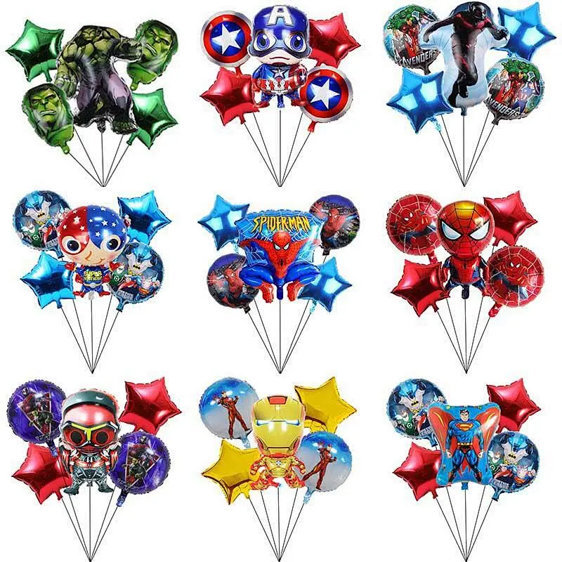 Hot Selling Cartoon Super Hero Balloon Set 5Pcs Party Decoration Supplies Super Hero Dream Balloon Five Piece Set Balloon