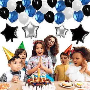 Birthday Party Decoration Supplies Happy Birthday Balloons Silver Black And Blue Balloons For Family Birthday Party Decorations