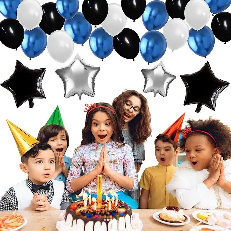 Birthday Party Decoration Supplies Happy Birthday Balloons Silver Black And Blue Balloons For Family Birthday Party Decorations