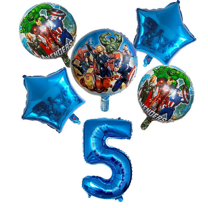 6Pcs Super Hero Spiderman Avengers Foil Balloons Set With 30Inch Number Balloon For Kids Birthday Party Decorations Helium Balloons  Sets