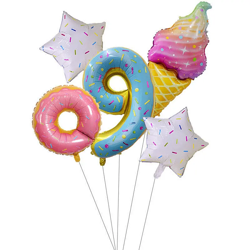 Ice Cream Doughnut Aluminum Foil Balloon 30 Inch Colorful Candy Digital Balloon Set For Birthday Kids Toy Party Decoration