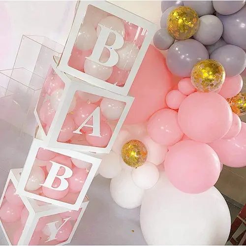 4PCS White Baby Shower Box Transparent Balloon set Gift gifts letter Boy Box For Baby Shower Decorations Birthday Party Supplies