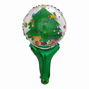 Christmas Santa Claus Snowman Foil Balloons Cartoon Handheld Stick Hand Stick Balloon Wholesale