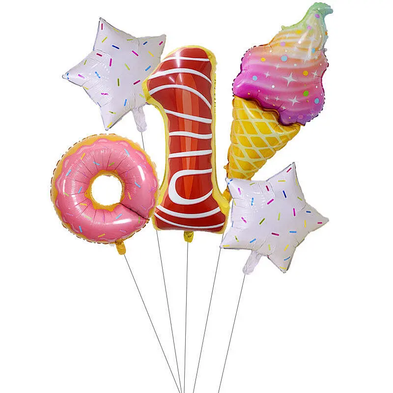 Ice Cream Doughnut Aluminum Foil Balloon 30 Inch Colorful Candy Digital Balloon Set For Birthday Kids Toy Party Decoration