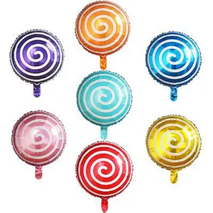 18 Inch Children Birthday Party Decoration Balloon Kids Toy Spiral Lollipop Round Shape Foil Balloon