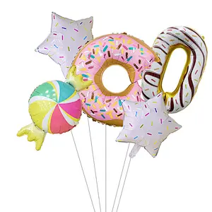 5 Pcs Ice Cream Doughnut Candy Aluminum Foil Balloon Set 30 Inch Color Candy Digital Balloon Set For Birthday Party Decoration