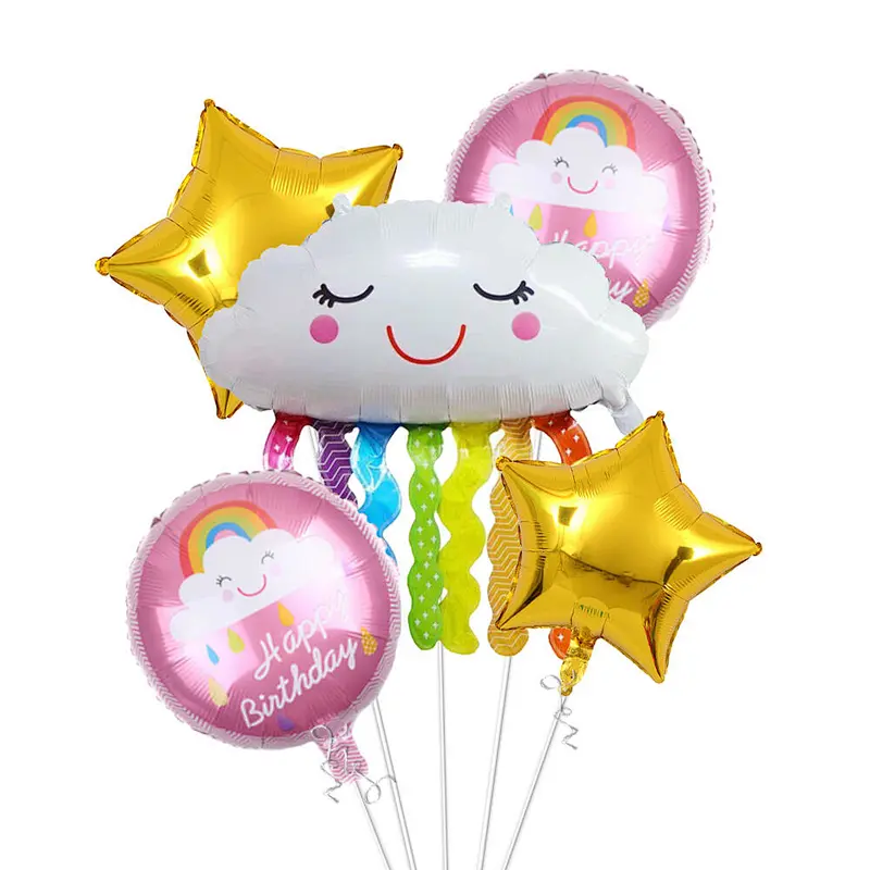 Rainbow Party Balloon Set 18 Inch Cloud Happy Birthday Aluminum Foil Balloon Bouquet For Children Birthday Party Decoration