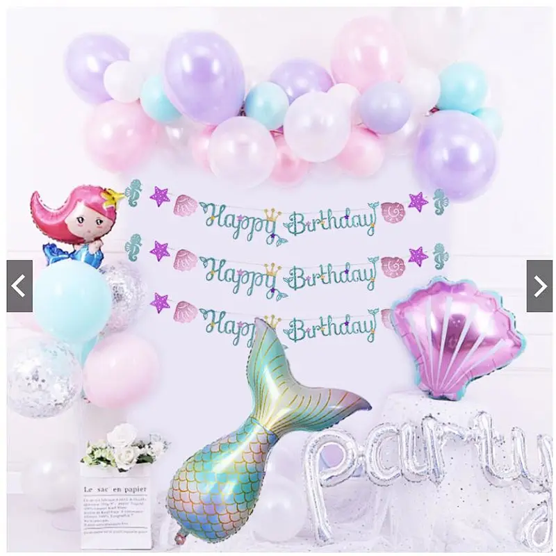 7pcs/lot Mermaid Party Balloons 40inch Number Foil Balloon Kids Birthday Party Decorations Baby Shower Decor Helium Globos
