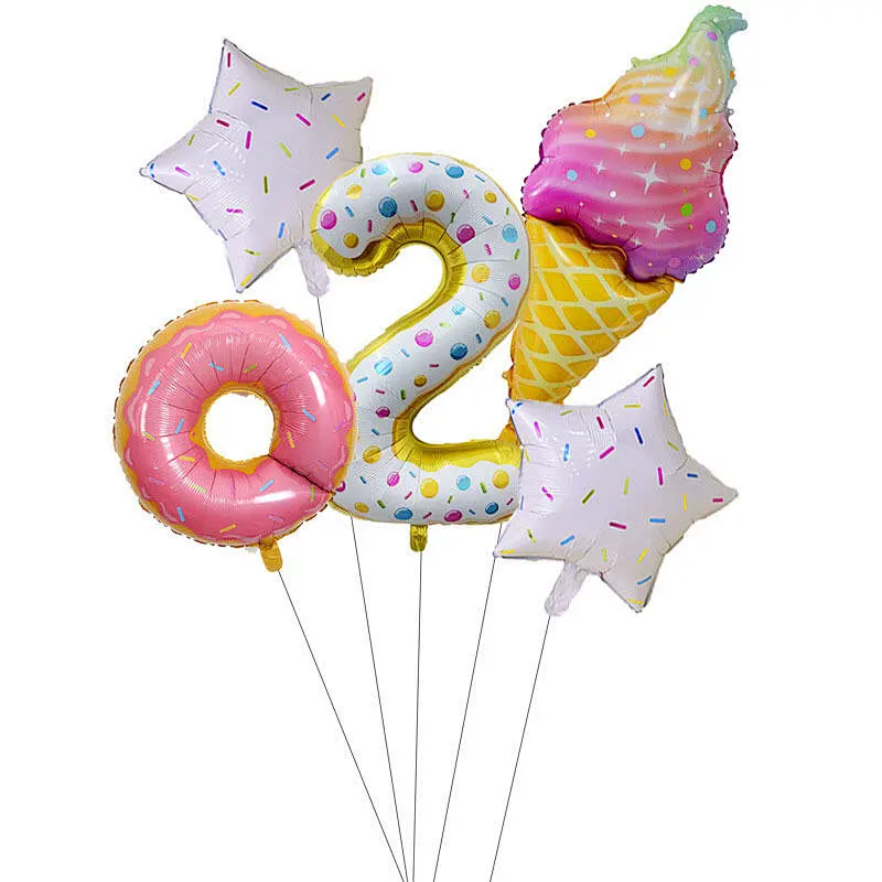 Ice Cream Doughnut Aluminum Foil Balloon 30 Inch Colorful Candy Digital Balloon Set For Birthday Kids Toy Party Decoration