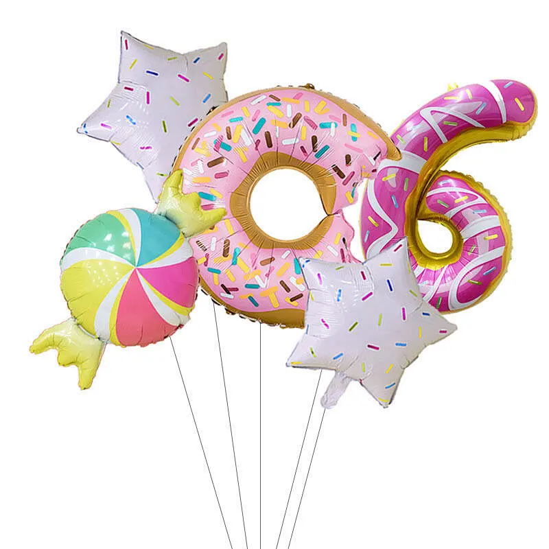 5 Pcs Ice Cream Doughnut Candy Aluminum Foil Balloon Set 30 Inch Color Candy Digital Balloon Set For Birthday Party Decoration