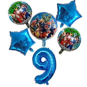 6Pcs Super Hero Spiderman Avengers Foil Balloons Set With 30Inch Number Balloon For Kids Birthday Party Decorations Helium Balloons  Sets