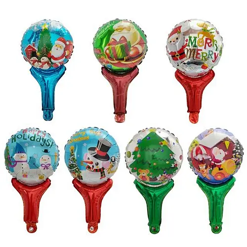 Christmas Santa Claus Snowman Foil Balloons Cartoon Handheld Stick Hand Stick Balloon Wholesale