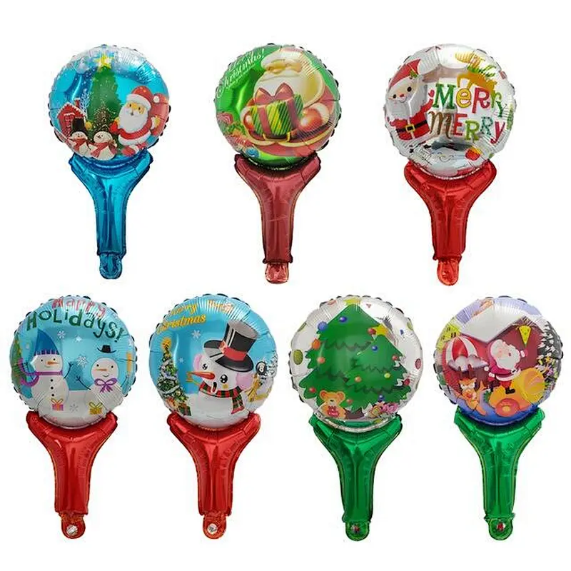 Christmas Santa Claus Snowman Foil Balloons Cartoon Handheld Stick Hand Stick Balloon Wholesale