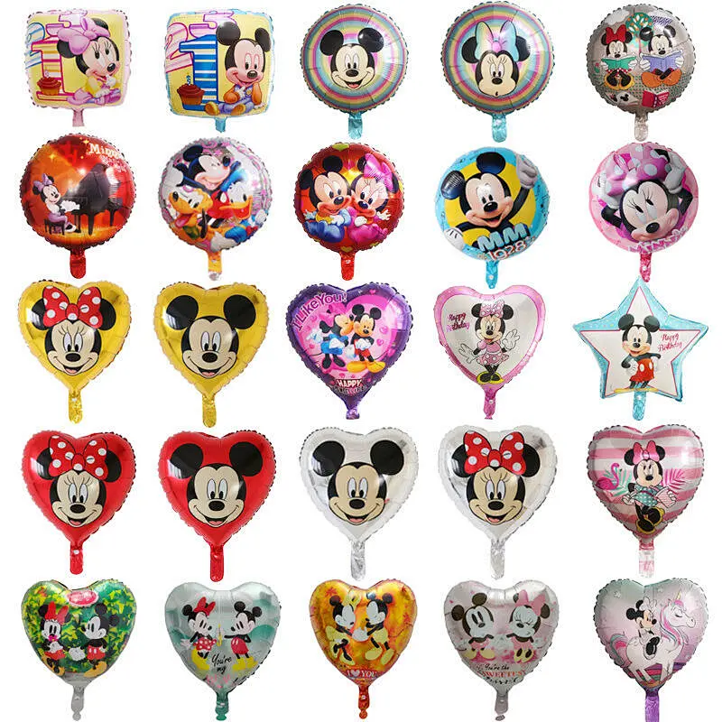 Hot Sales 18 Inch Mickey Minnie Mouse Globos Cartoon Round Heart Foil Balloon Kid's Birthday Party Decorations Toys Balloons