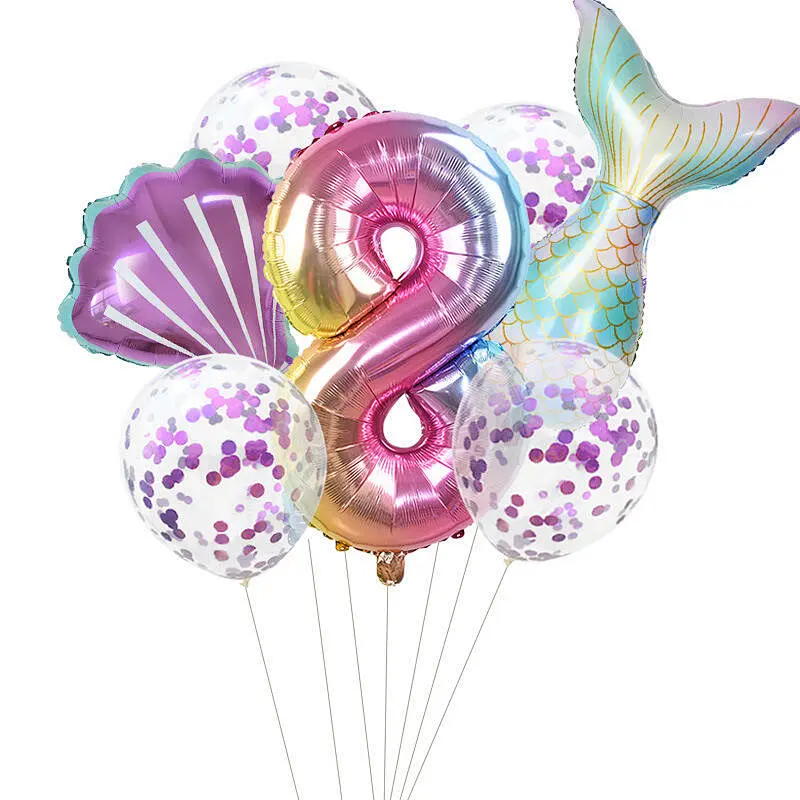 7pcs/lot Mermaid Party Balloons 40inch Number Foil Balloon Kids Birthday Party Decorations Baby Shower Decor Helium Globos