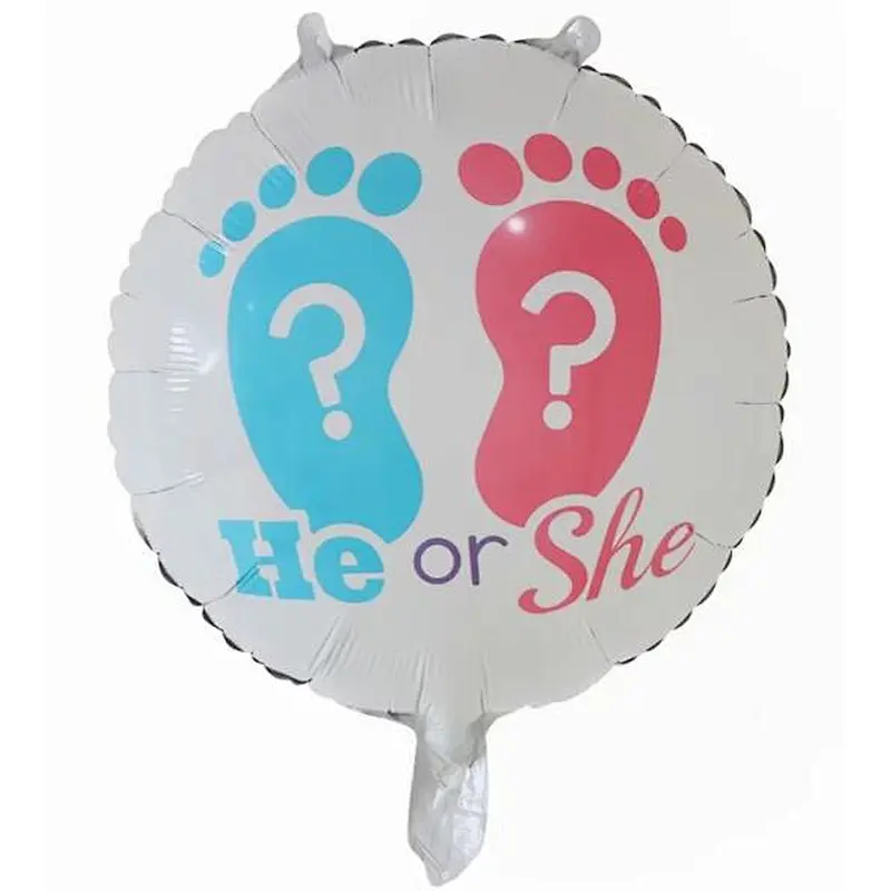 5pcs gender reveal foil helium balloons, boy or girl he or she gender reveal party supplies for baby shower balloon set