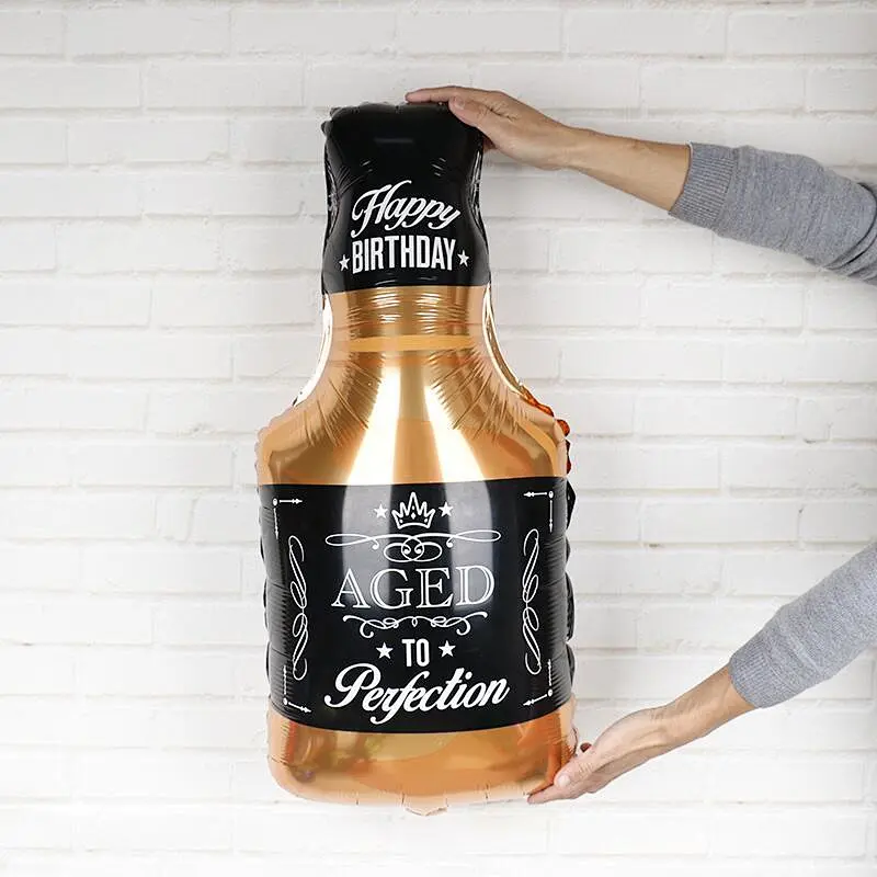 Lagrge wine Whiskey Bottle foil Balloon 30 years old Happy Birthday Party Decor Aged To Perfection holiday Theme supplies