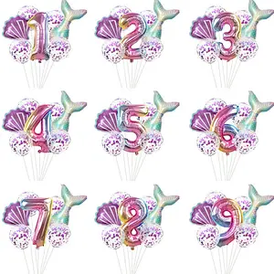 7pcs/lot Mermaid Party Balloons 40inch Number Foil Balloon Kids Birthday Party Decorations Baby Shower Decor Helium Globos