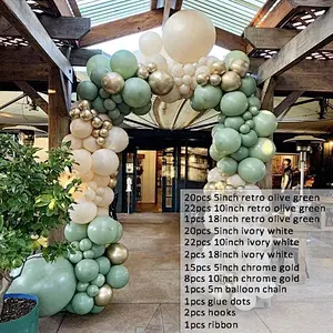 Balloon Garland Kit Sage Green, Ivory White and Metallic Chrome Gold Balloons for Baby&Bridal Shower