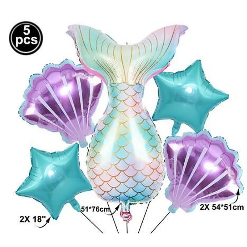 Rainbow Color Mermaid Tail Pink Shell Balloon Set For Children Birthday Party Decoration