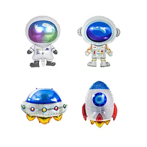 Cartoon Outer Space theme Astronauts Rocket Spaceship Inflating aluminum Foil Sci-fi Balloons Cosmos Theme Kids Baby Party Decor